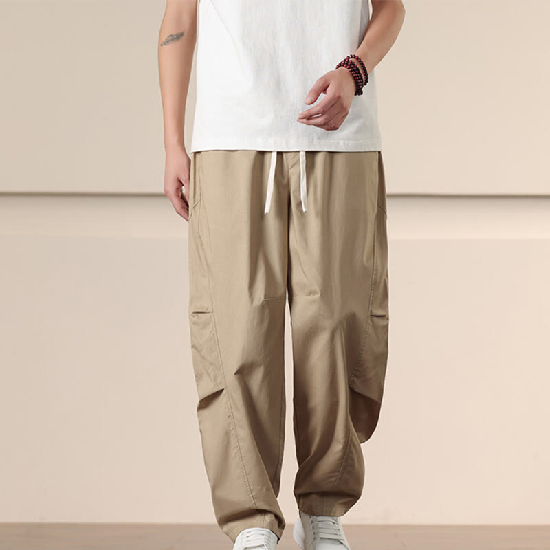 Buddha Stones Casual Vintage Solid Color Drawstring Men's Cargo Pants With Pockets - image 2