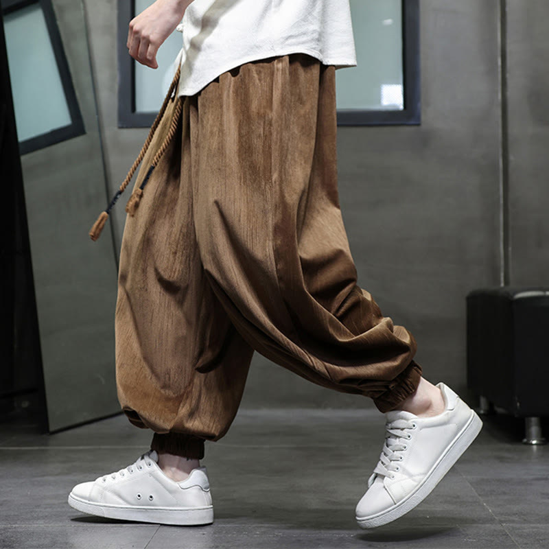 Buddha Stones Casual Daily Pure Color Drawstring Design Men's Harem Pants With Pockets - image 18