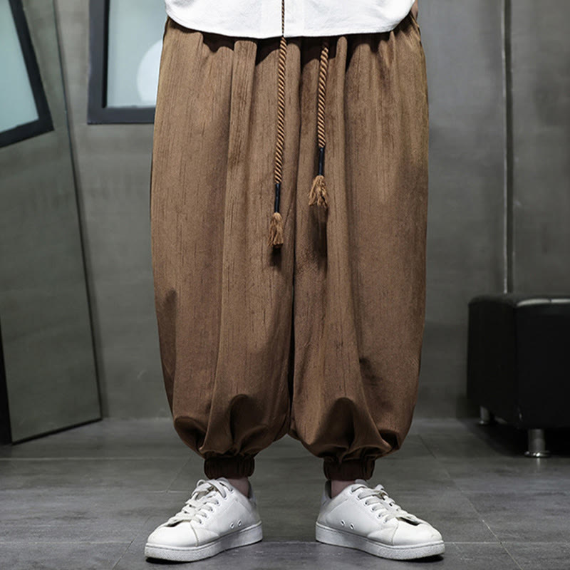 Buddha Stones Casual Daily Pure Color Drawstring Design Men's Harem Pants With Pockets - image 12