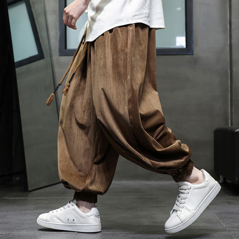 Buddha Stones Casual Daily Pure Color Drawstring Design Men's Harem Pants With Pockets - image 14