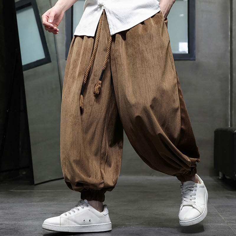 Buddha Stones Casual Daily Pure Color Drawstring Design Men's Harem Pants With Pockets - image 15