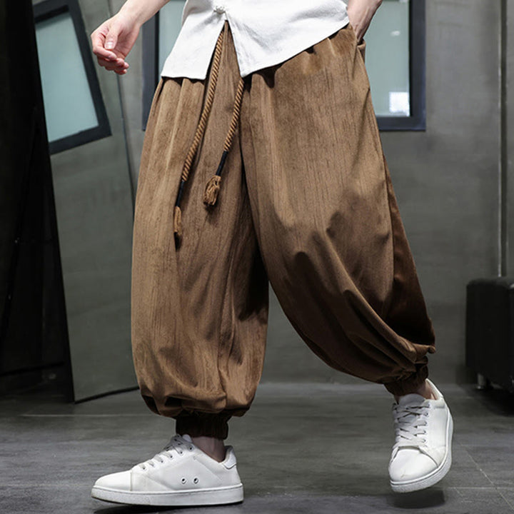 Buddha Stones Casual Daily Pure Color Drawstring Design Men's Harem Pants With Pockets - image 15