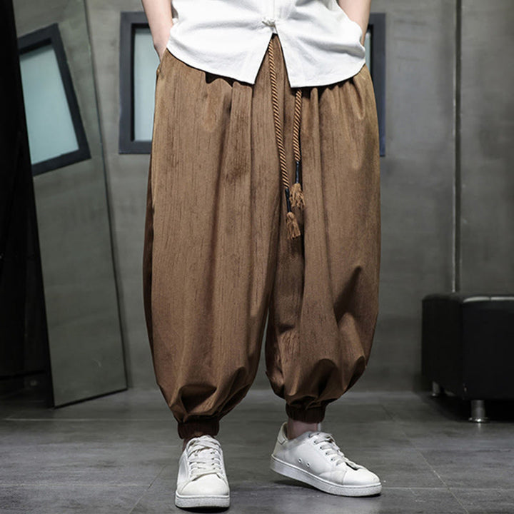 Buddha Stones Casual Daily Pure Color Drawstring Design Men's Harem Pants With Pockets - image 16