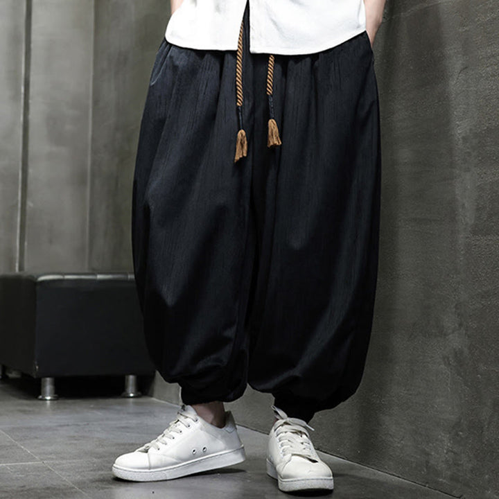 Buddha Stones Casual Daily Pure Color Drawstring Design Men's Harem Pants With Pockets - image 3