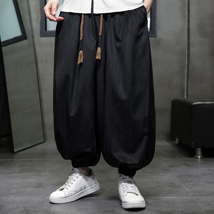 Buddha Stones Casual Daily Pure Color Drawstring Design Men's Harem Pants With Pockets - image 4