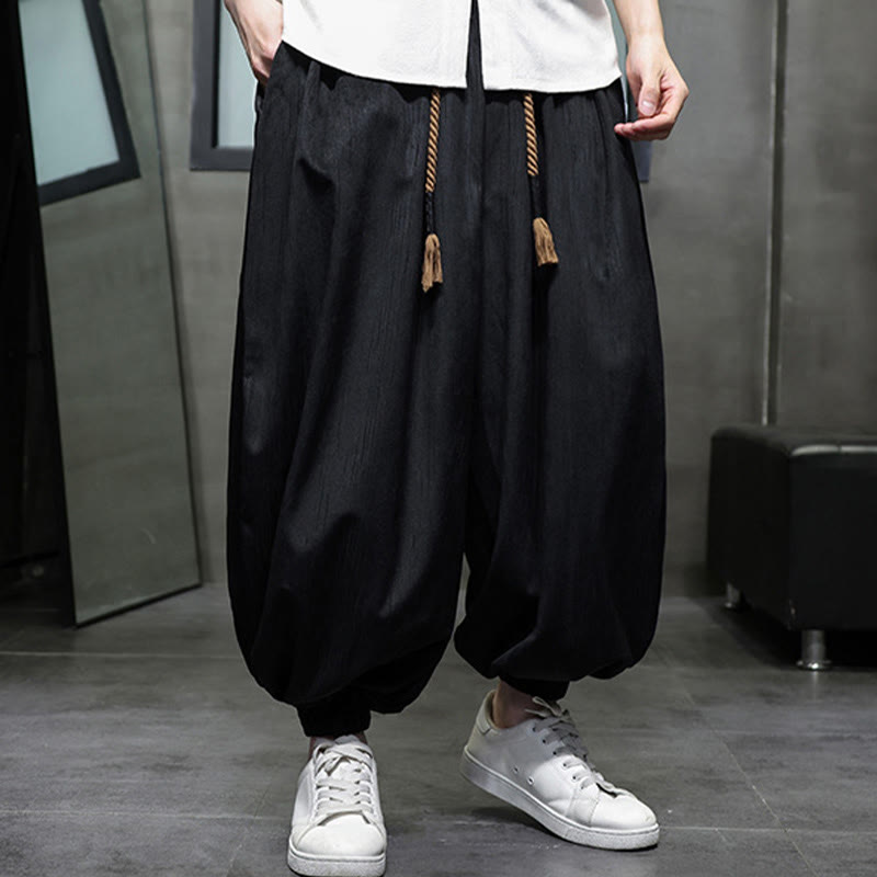 Buddha Stones Casual Daily Pure Color Drawstring Design Men's Harem Pants With Pockets - image 7