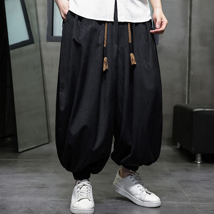 Buddha Stones Casual Daily Pure Color Drawstring Design Men's Harem Pants With Pockets - image 7