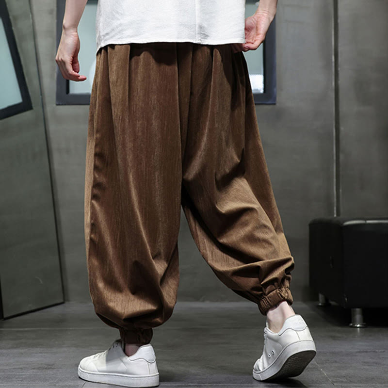 Buddha Stones Casual Daily Pure Color Drawstring Design Men's Harem Pants With Pockets - image 17