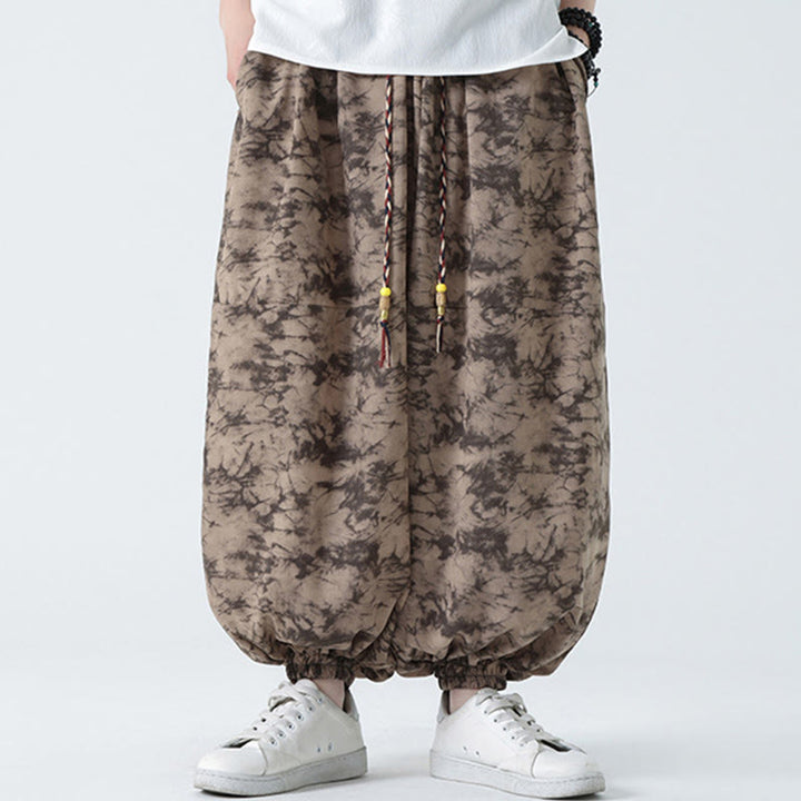 Buddha Stones Retro Casual Drawstring Design Floral Pattern Men's Harem Pants With Pockets - image 6