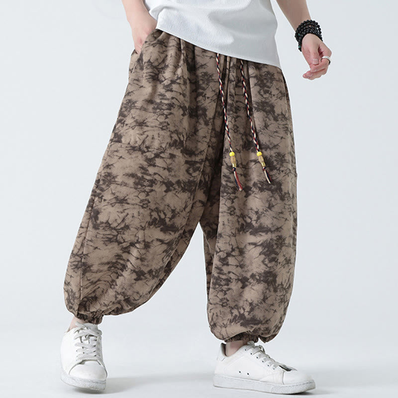 Buddha Stones Retro Casual Drawstring Design Floral Pattern Men's Harem Pants With Pockets - image 9