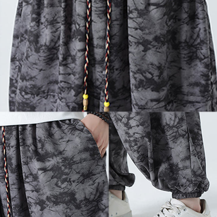 Buddha Stones Retro Casual Drawstring Design Floral Pattern Men's Harem Pants With Pockets - image 21
