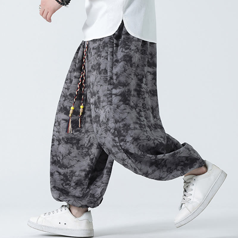 Buddha Stones Retro Casual Drawstring Design Floral Pattern Men's Harem Pants With Pockets - image 12