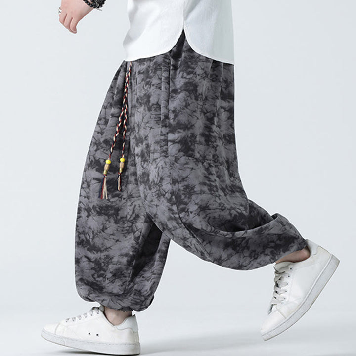 Buddha Stones Retro Casual Drawstring Design Floral Pattern Men's Harem Pants With Pockets - image 12