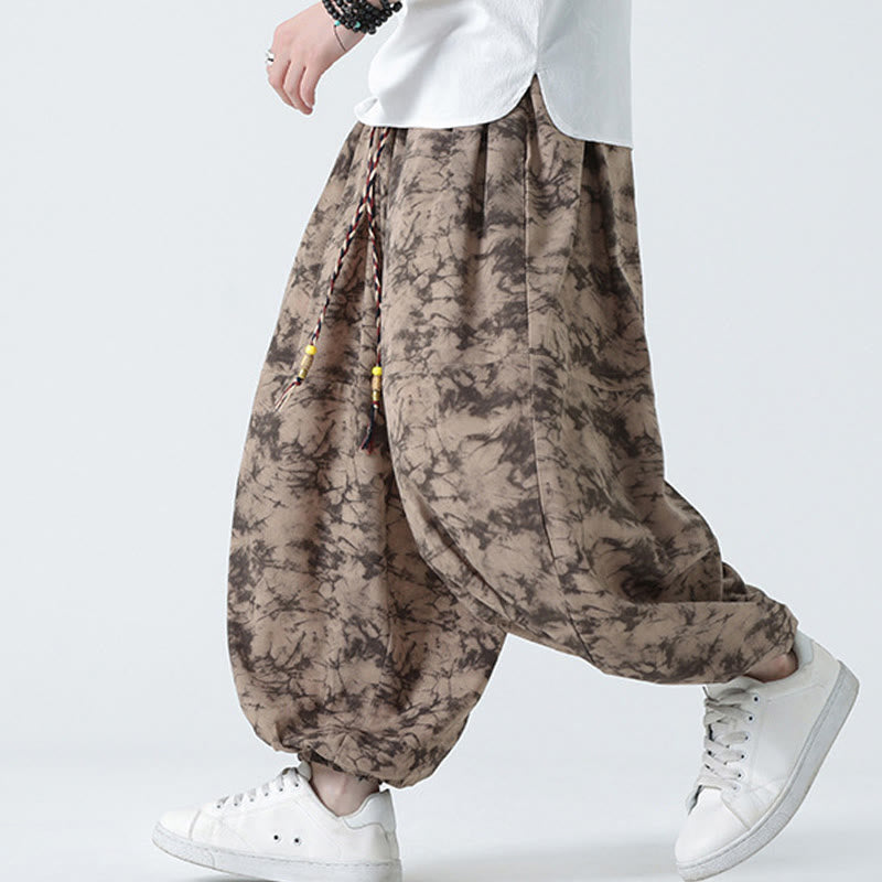 Buddha Stones Retro Casual Drawstring Design Floral Pattern Men's Harem Pants With Pockets - image 2