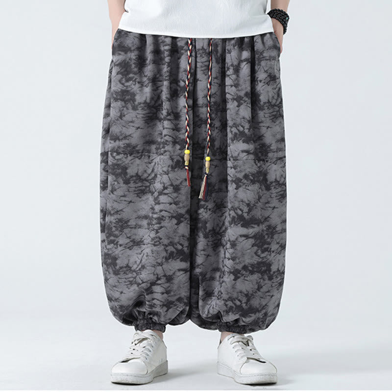 Buddha Stones Retro Casual Drawstring Design Floral Pattern Men's Harem Pants With Pockets - image 13
