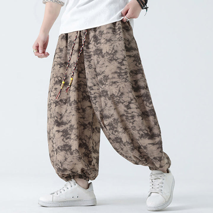 Buddha Stones Retro Casual Drawstring Design Floral Pattern Men's Harem Pants With Pockets - image 3