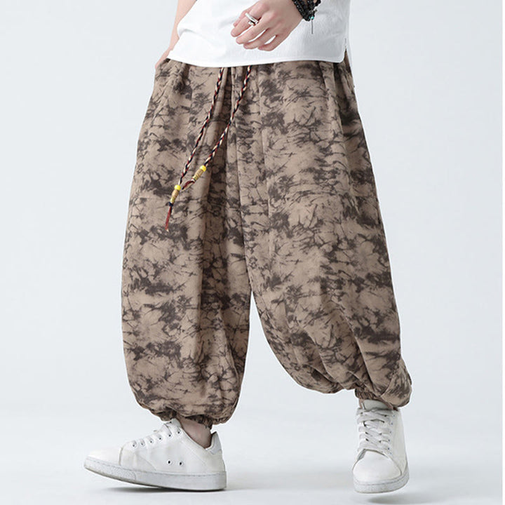 Buddha Stones Retro Casual Drawstring Design Floral Pattern Men's Harem Pants With Pockets - image 5
