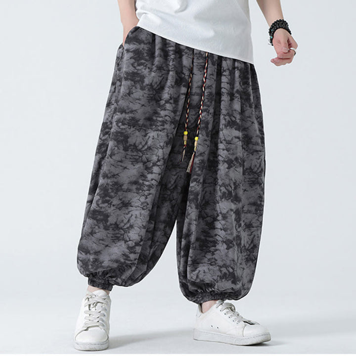 Buddha Stones Retro Casual Drawstring Design Floral Pattern Men's Harem Pants With Pockets - image 20