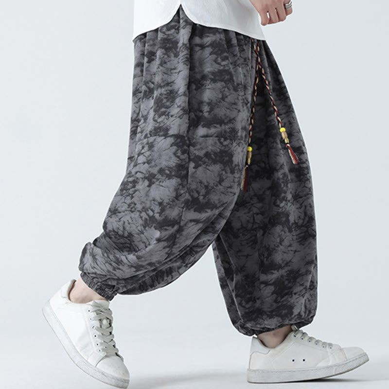 Buddha Stones Retro Casual Drawstring Design Floral Pattern Men's Harem Pants With Pockets - image 17