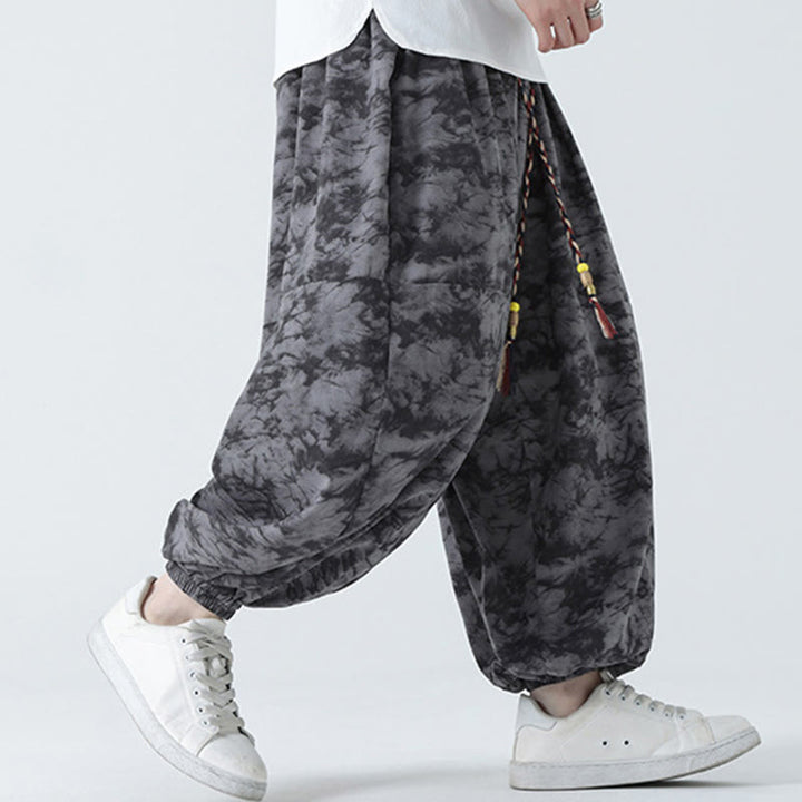 Buddha Stones Retro Casual Drawstring Design Floral Pattern Men's Harem Pants With Pockets - image 17