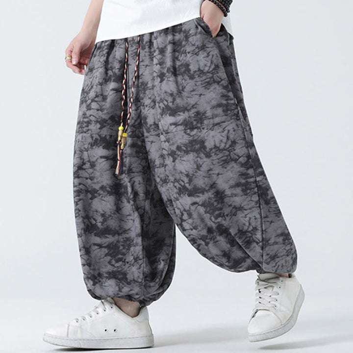 Buddha Stones Retro Casual Drawstring Design Floral Pattern Men's Harem Pants With Pockets - image 19