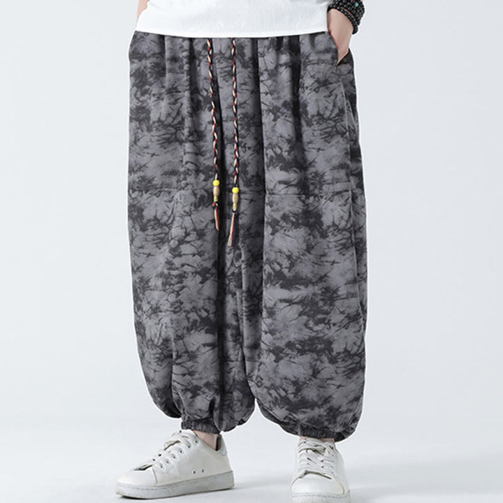 Buddha Stones Retro Casual Drawstring Design Floral Pattern Men's Harem Pants With Pockets - image 18
