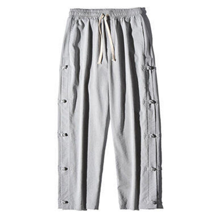 Buddha Stones Casual Patchwork Crane Pattern Frog-Button Design Men's Wide Leg Pants With Pockets - image 21