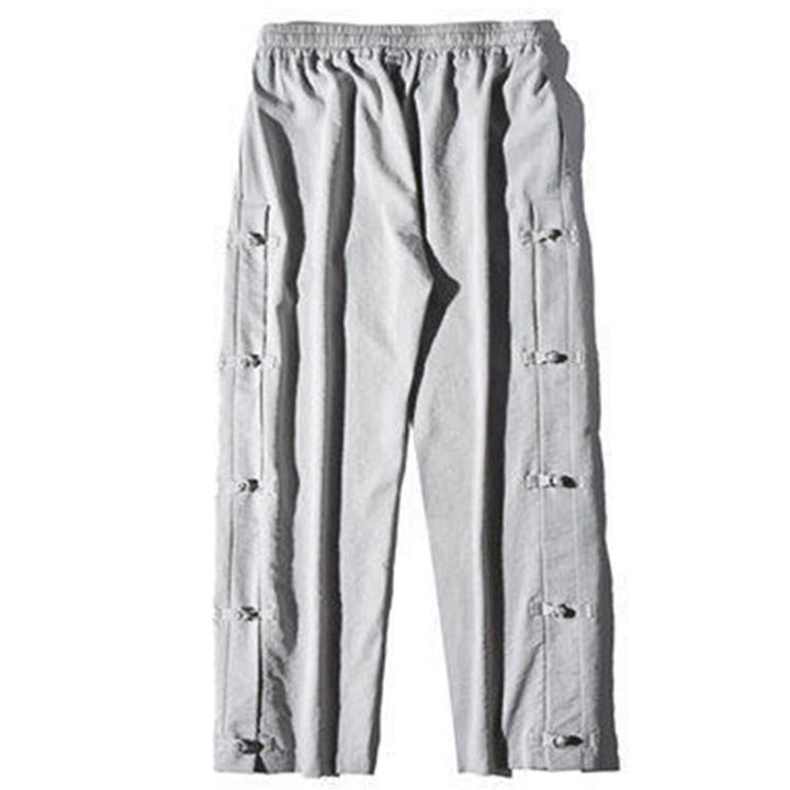 Buddha Stones Casual Patchwork Crane Pattern Frog-Button Design Men's Wide Leg Pants With Pockets - image 22