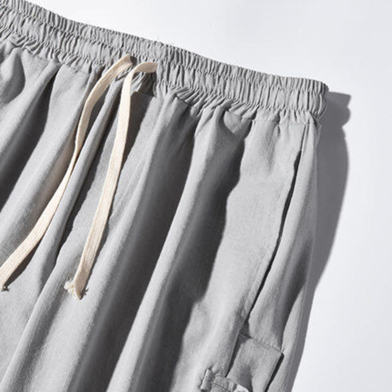 Buddha Stones Casual Patchwork Crane Pattern Frog-Button Design Men's Wide Leg Pants With Pockets - image 23