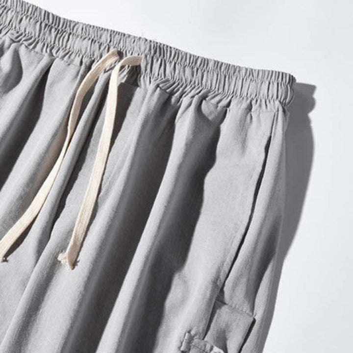 Buddha Stones Casual Patchwork Crane Pattern Frog-Button Design Men's Wide Leg Pants With Pockets - image 23