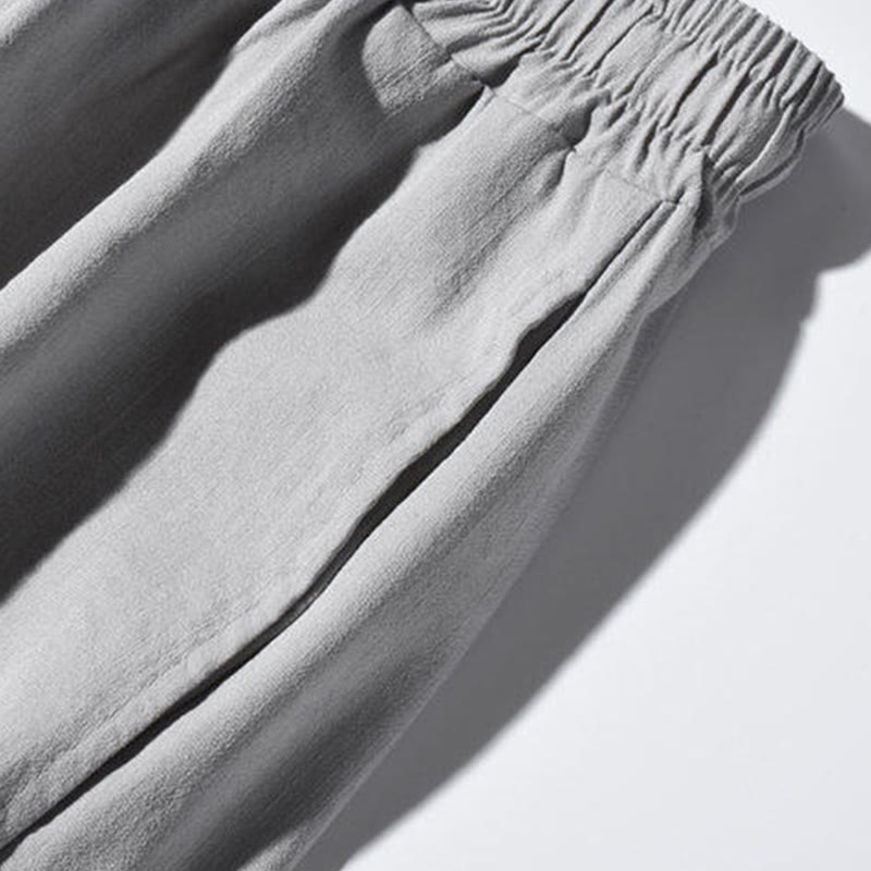 Buddha Stones Casual Patchwork Crane Pattern Frog-Button Design Men's Wide Leg Pants With Pockets - image 24