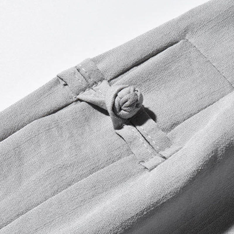 Buddha Stones Casual Patchwork Crane Pattern Frog-Button Design Men's Wide Leg Pants With Pockets - image 26