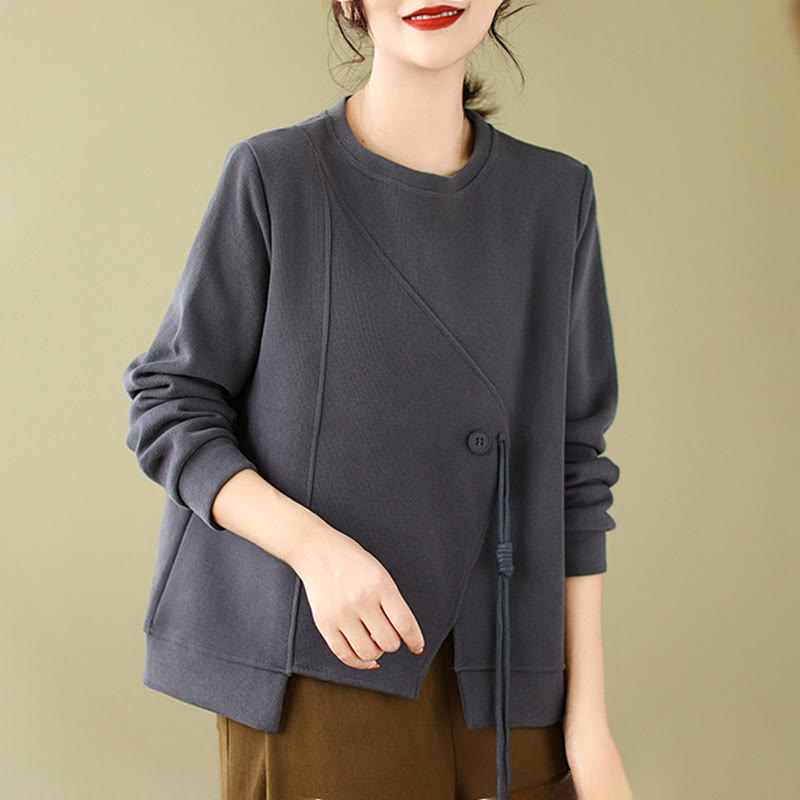 Buddha Stones Fall Plain Button Crew Neck Cotton Pullover Women's Sweatshirt  - image 8