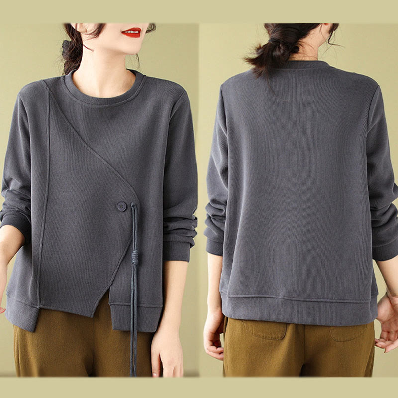 Buddha Stones Fall Plain Button Crew Neck Cotton Pullover Women's Sweatshirt  - image 11