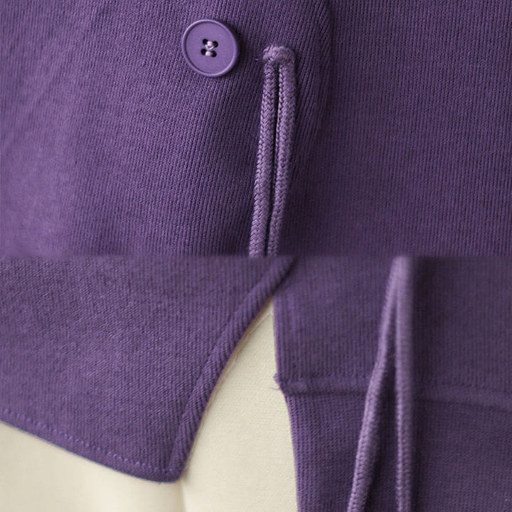 Buddha Stones Fall Plain Button Crew Neck Cotton Pullover Women's Sweatshirt  - image 18