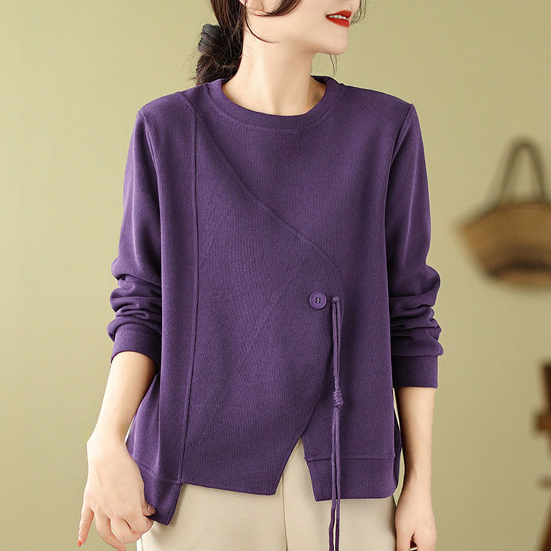 Buddha Stones Fall Plain Button Crew Neck Cotton Pullover Women's Sweatshirt  - image 15