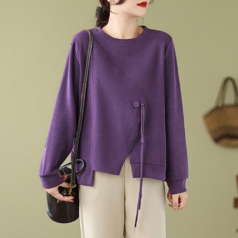 Buddha Stones Fall Plain Button Crew Neck Cotton Pullover Women's Sweatshirt  - image 14