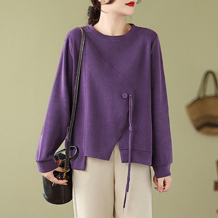 Buddha Stones Fall Plain Button Crew Neck Cotton Pullover Women's Sweatshirt  - image 14