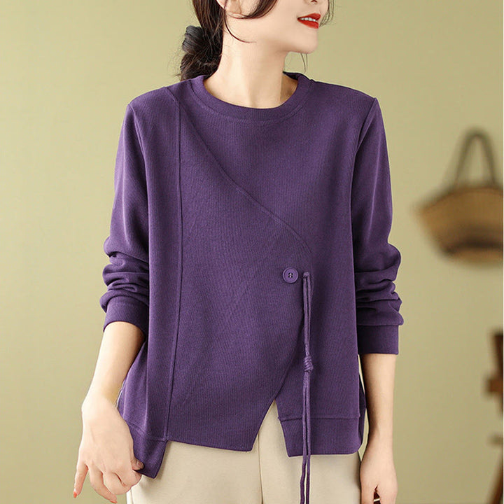 Buddha Stones Fall Plain Button Crew Neck Cotton Pullover Women's Sweatshirt  - image 16
