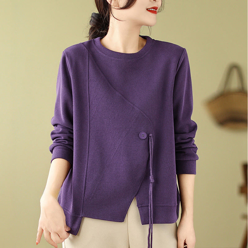 Buddha Stones Fall Plain Button Crew Neck Cotton Pullover Women's Sweatshirt  - image 16