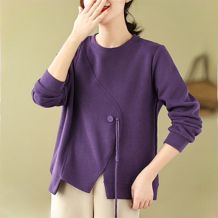 Buddha Stones Fall Plain Button Crew Neck Cotton Pullover Women's Sweatshirt  - image 13