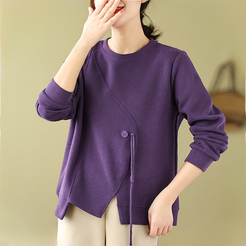 Buddha Stones Fall Plain Button Crew Neck Cotton Pullover Women's Sweatshirt  - image 13