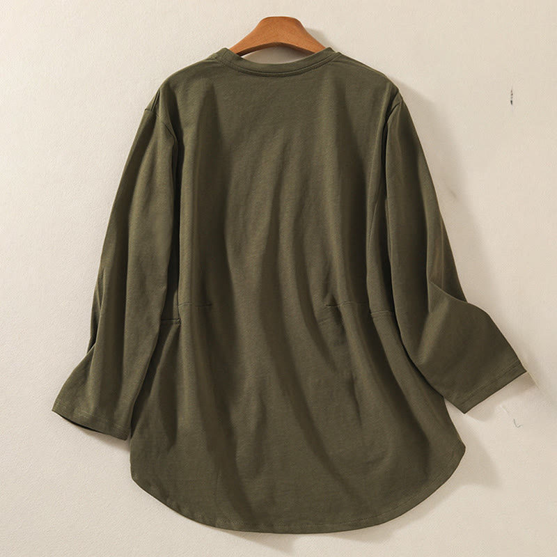 Buddha Stones Casual Pure Irregular Hem Cotton Linen Women's Long Sleeve T-shirt - image 2