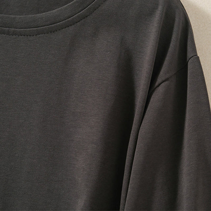 Buddha Stones Casual Pure Irregular Hem Cotton Linen Women's Long Sleeve T-shirt - image 16