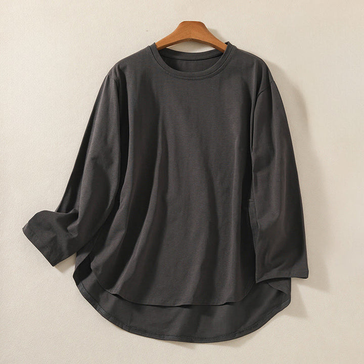 Buddha Stones Casual Pure Irregular Hem Cotton Linen Women's Long Sleeve T-shirt - DimGray - US14,UK/AU18,EU46 (2XL) - image 14