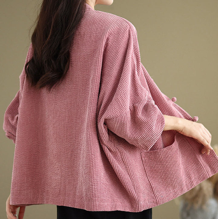 Buddha Stones Frog-button Stand Collar Women's Cotton Linen Corduroy Jacket - image 12