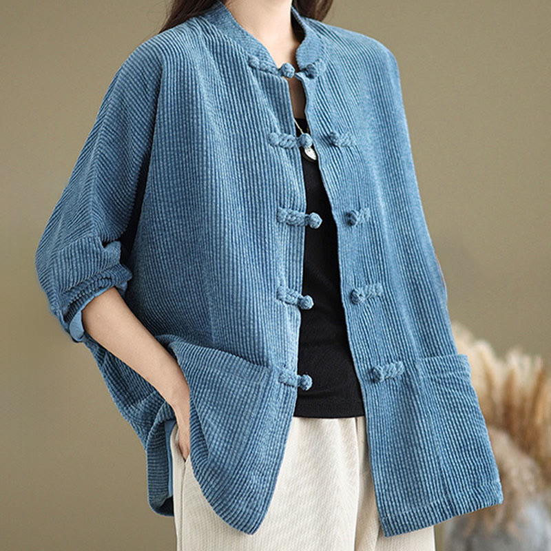 Buddha Stones Frog-button Stand Collar Women's Cotton Linen Corduroy Jacket - image 21