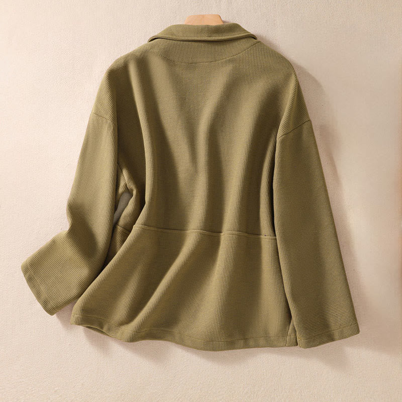 Buddha Stones Plain Lapel Women's Cotton Jacket With Pockets - image 2