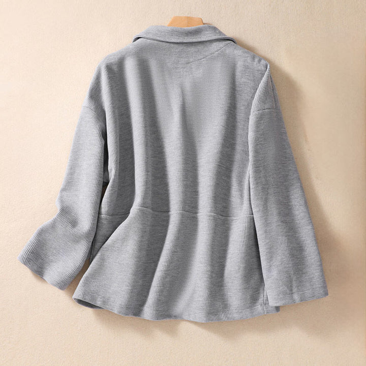 Buddha Stones Plain Lapel Women's Cotton Jacket With Pockets - image 12