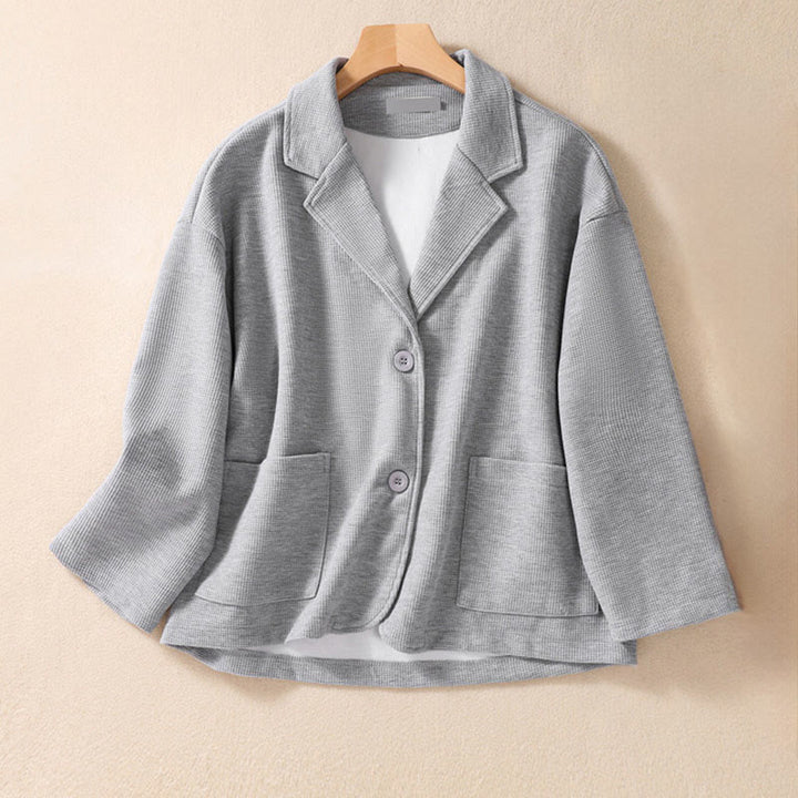 Buddha Stones Plain Lapel Women's Cotton Jacket With Pockets - Silver - US12,UK/AU16,EU44 (XL) - image 11